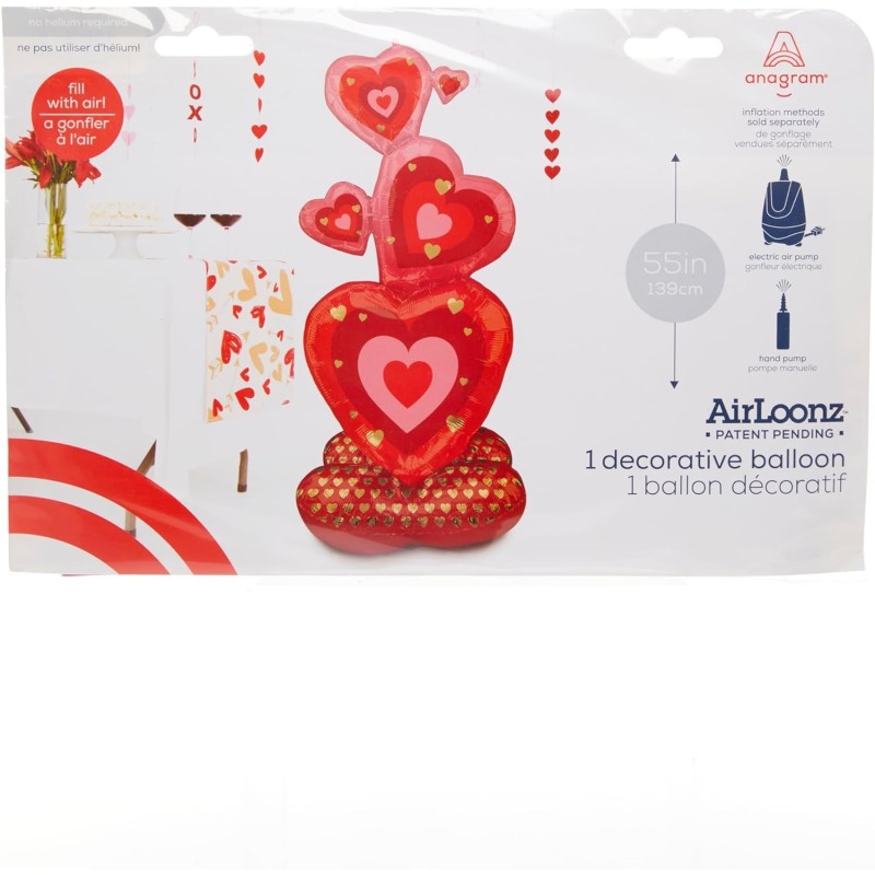 139cm AirLoonz Stacked Love Hearts Air Fill Balloon
