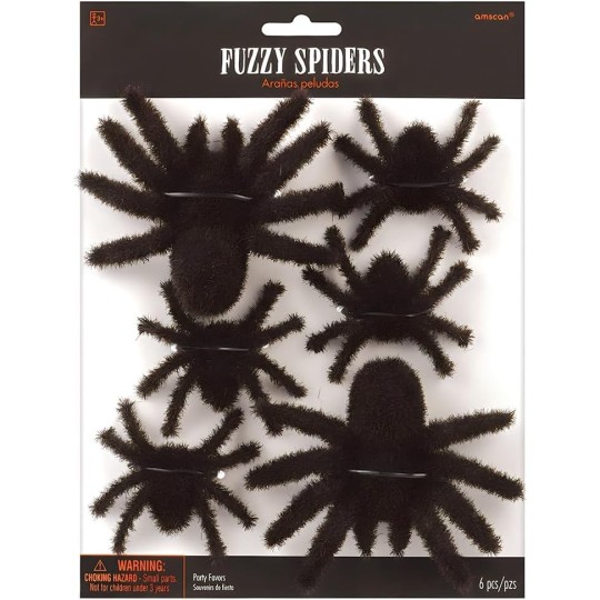 Black Fuzzy Spiders (Pack of 6)