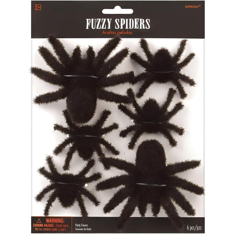 Black Fuzzy Spiders (Pack of 6)