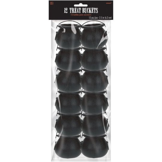 Plastic Mini Black Cauldrons Favour Pails (Pack of 12)