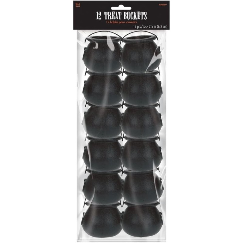 Plastic Mini Black Cauldrons Favour Pails (Pack of 12)