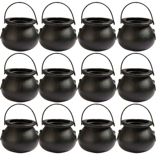 Plastic Mini Black Cauldrons Favour Pails (Pack of 12)