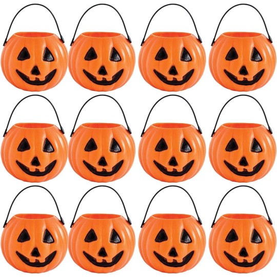 Plastic Mini Pumpkin Favour Pails (Pack of 12)