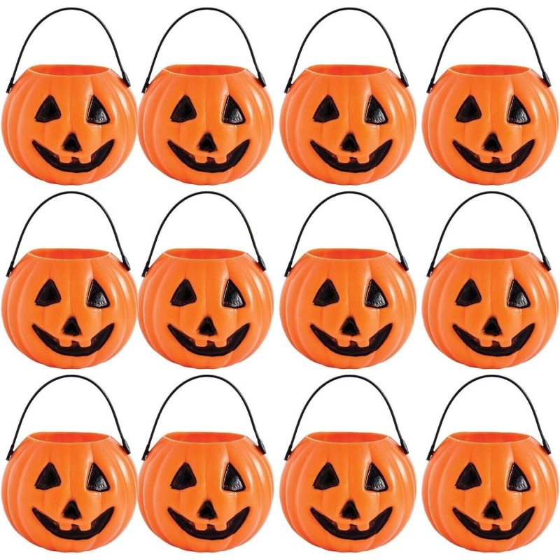 Plastic Mini Pumpkin Favour Pails (Pack of 12) | Halloween Party Decorations, Props & Supplies