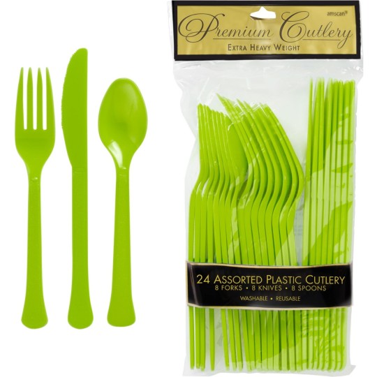 Kiwi Green Reusable Plastic Cutlery (Set of 24)