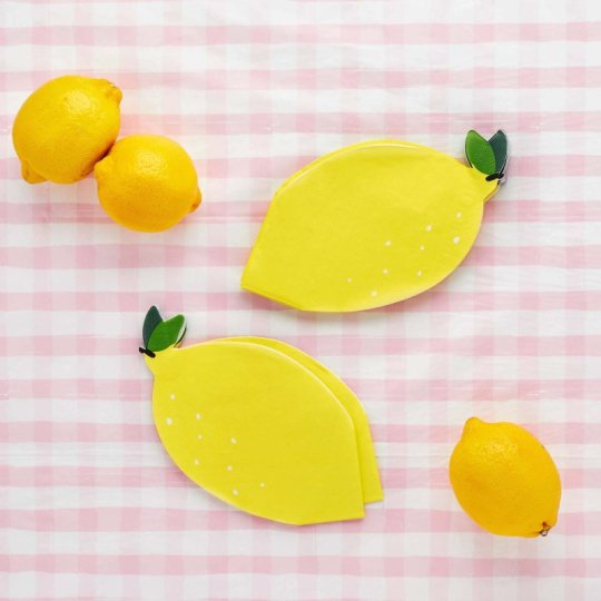 Summer Picnic Lemon Shaped Paper Napkins (Pack of 16)