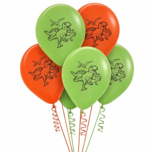 Green & Orange Dinosaur Latex Balloons (Pack of 25)