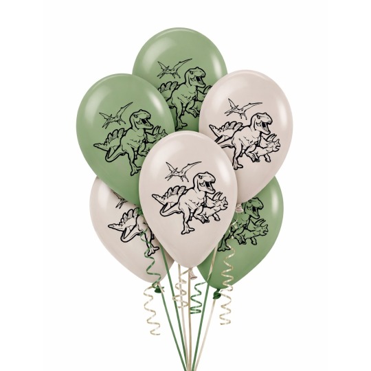Eucalyptus & White Sand Dinosaur Latex Balloons (Pack of 25)
