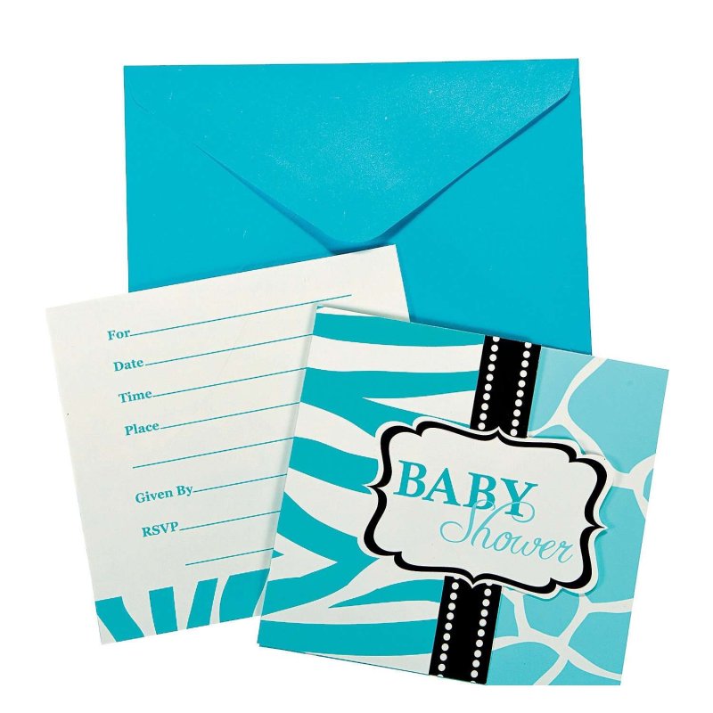 Wild Safari Blue Baby Shower Party Invitations (Pack of 8) | Blue Safari