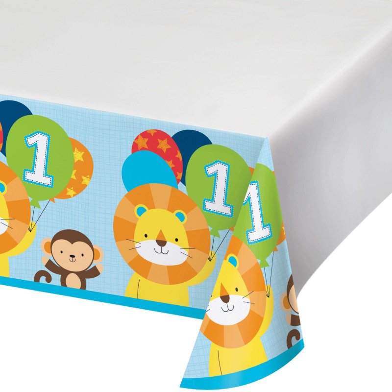 Boys Jungle 1st Birthday Plastic Tablecover | Boys Jungle 1st Birthday Party Supplies