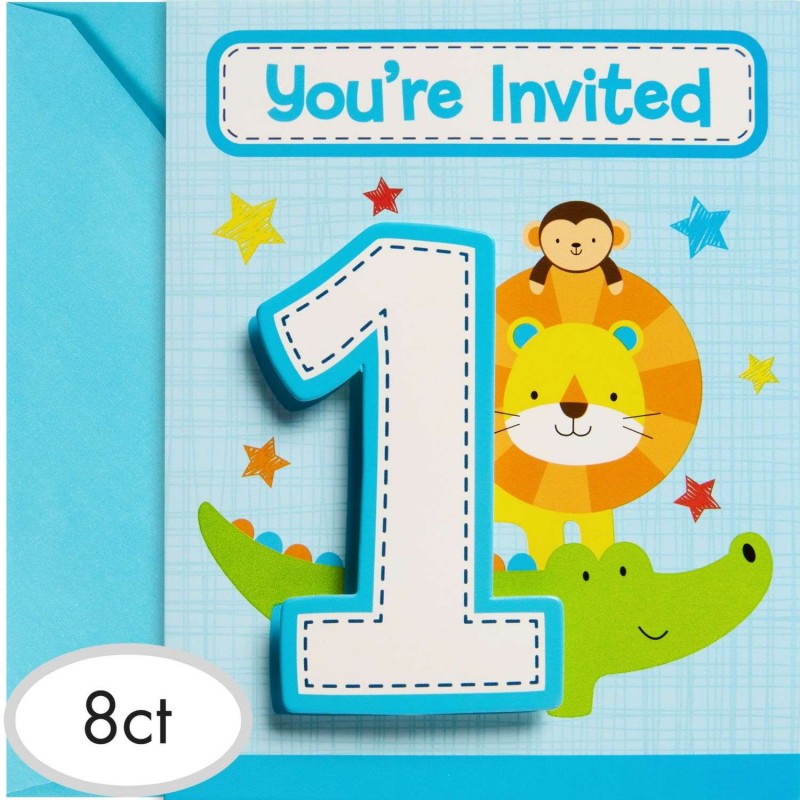 Boys Jungle 1st Birthday Party Invitations Pack Of 8 Jungle 1st