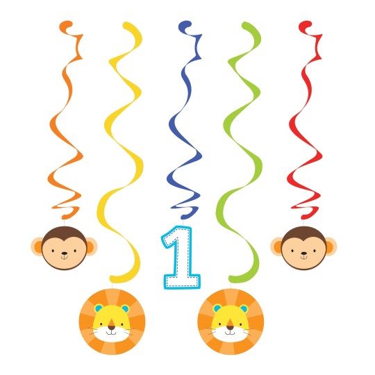 Boys Jungle 1st Birthday Swirl Decorations (Pack of 5) | Boys Jungle 1st Birthday Party Supplies
