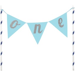 Blue & Silver Glitter One 1st Birthday Cake Topper