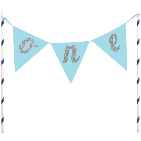 Blue & Silver Glitter One 1st Birthday Cake Topper