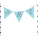 Blue & Silver Glitter One 1st Birthday Cake Topper