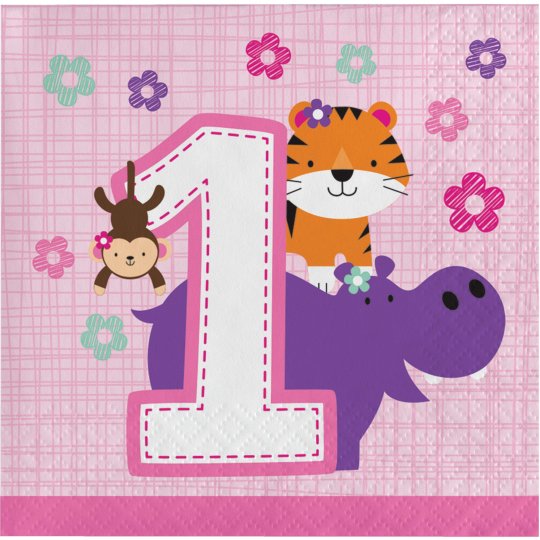 Girls Jungle 1st Birthday Small Napkins (Pack of 16) | Girls Jungle 1st Birthday Party Supplies