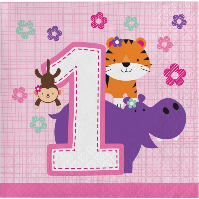 Girls Jungle 1st Birthday Small Napkins (Pack of 16) | Girls Jungle 1st Birthday Party Supplies