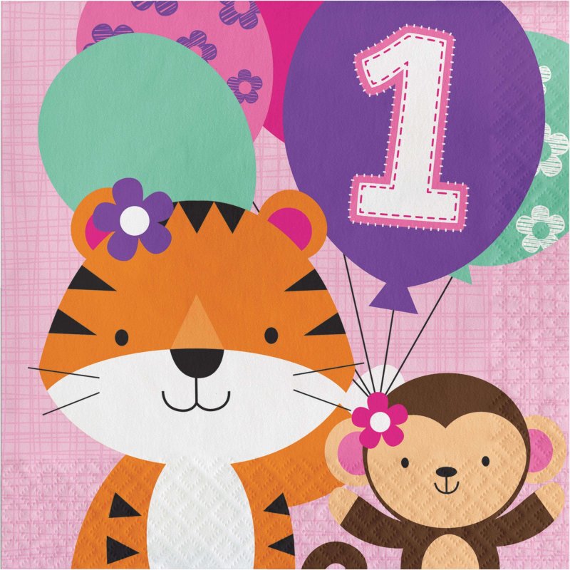 Girls Jungle 1st Birthday Large Napkins (Pack of 16) | Girls Jungle 1st Birthday Party Supplies