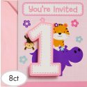 Girls Jungle 1st Birthday Party Invitations (Pack of 8) | Girls Jungle 1st Birthday Party Supplies