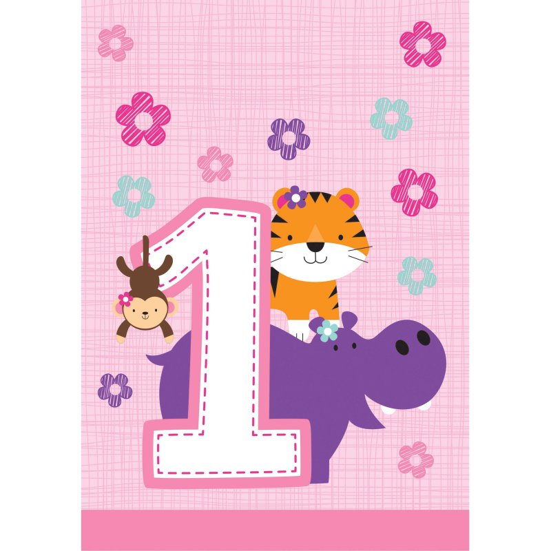 Girls Jungle 1st Birthday Loot Bags (Pack of 8) | Girls Jungle 1st Birthday Party Supplies