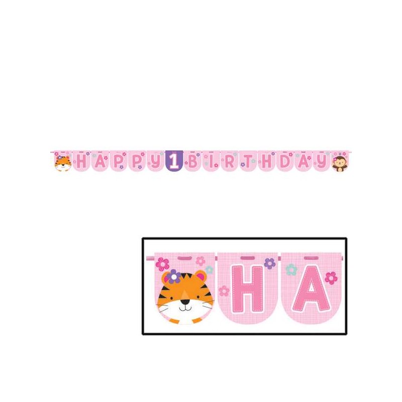 Girls Jungle 1st Birthday Party Banner | Girls Jungle 1st Birthday Party Supplies