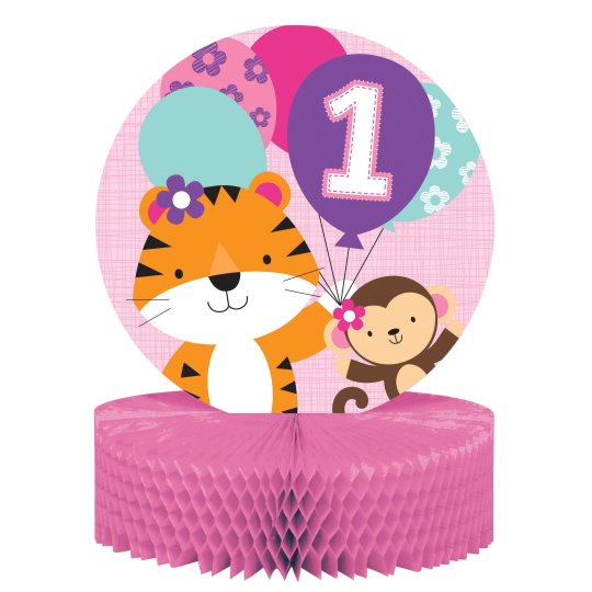 Girls Jungle 1st Birthday Centrepiece | Girls Jungle 1st Birthday Party Supplies
