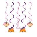 Girls Jungle 1st Birthday Swirl Decorations (Pack of 5) | Girls Jungle 1st Birthday Party Supplies