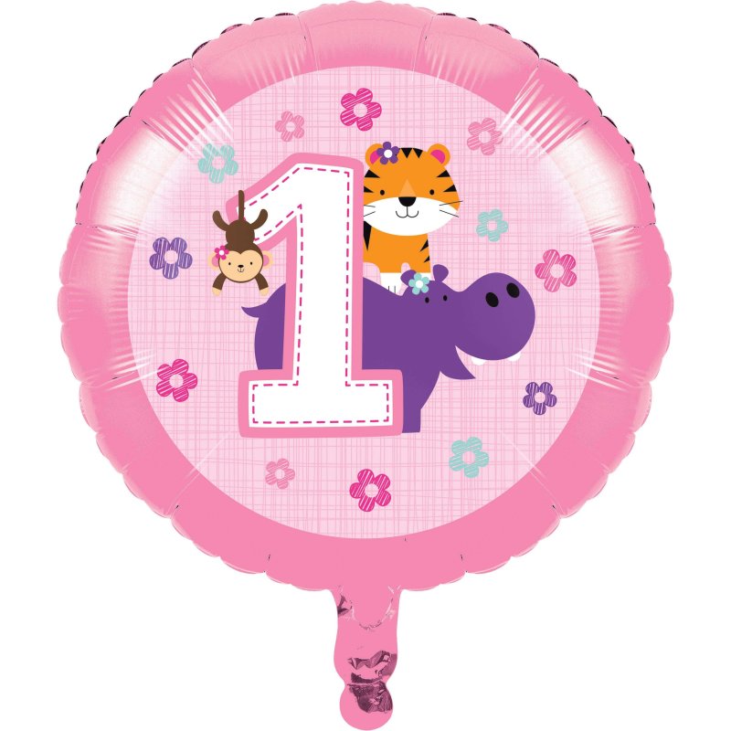 Girls Jungle 1st Birthday Foil Balloon | Girls Jungle 1st Birthday Party Supplies