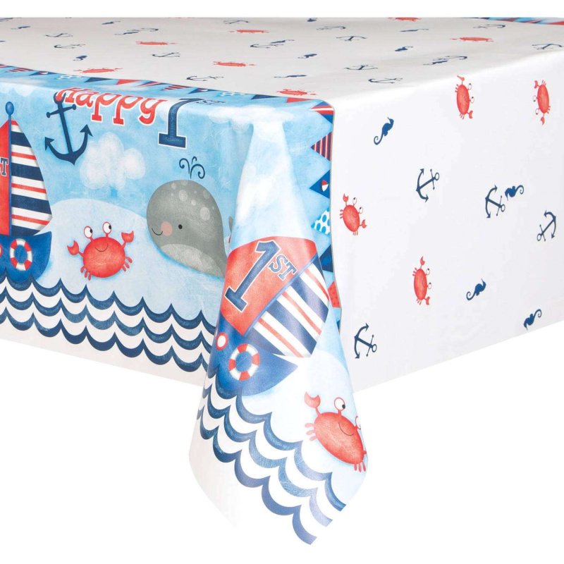 Nautical 1st Birthday Plastic Tablecover | Nautical 1st Birthday Party Supplies