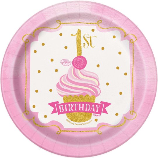 Pink & Gold First Birthday Small Plates (Pack of 8) | Discontinued Party Supplies