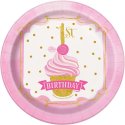 Pink & Gold First Birthday Small Plates (Pack of 8) | Discontinued Party Supplies