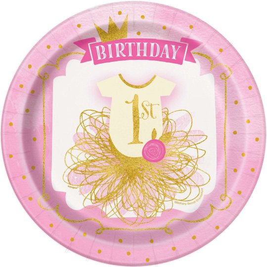 Pink & Gold First Birthday Large Plates (Pack of 8) | Pink & Gold First Birthday Party Supplies