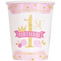 Pink & Gold First Birthday Paper Cups (Pack of 8) | Pink & Gold First Birthday Party Supplies