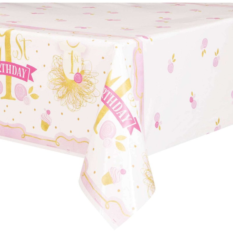 Pink & Gold First Birthday Plastic Tablecover | Discontinued Party Supplies