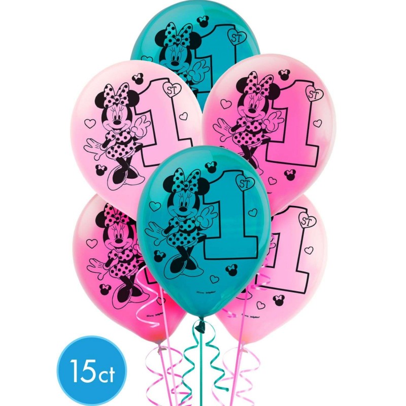 Minnie Mouse 1st Birthday Balloons Pack Of 15 1st First Birthday