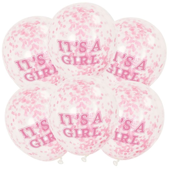 It's A Girl Baby Shower Confetti Balloons (Pack of 6) | Baby Shower Balloons Party Supplies