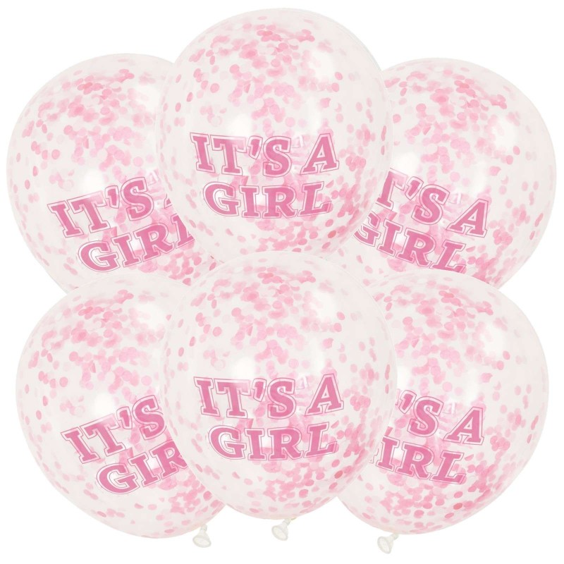 It's A Girl Baby Shower Confetti Balloons (Pack of 6) | Baby Shower Balloons Party Supplies