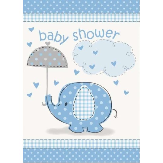Blue Baby Elephant Baby Shower Invitations (Pack of 8) | Blue Baby Elephant Party Supplies