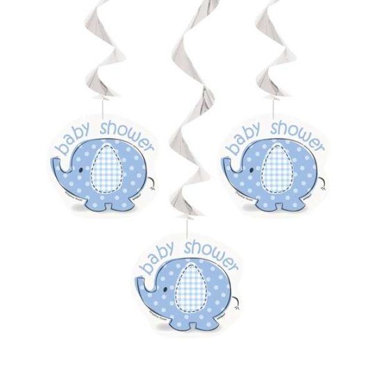 Blue Baby Elephant Swirl Decorations (Pack of 3) | Blue Baby Elephant Party Supplies