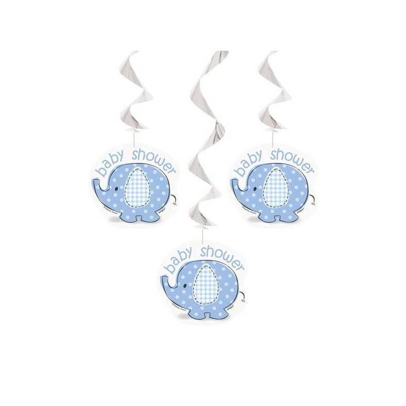 Blue Baby Elephant Swirl Decorations (Pack of 3) | Blue Baby Elephant Party Supplies