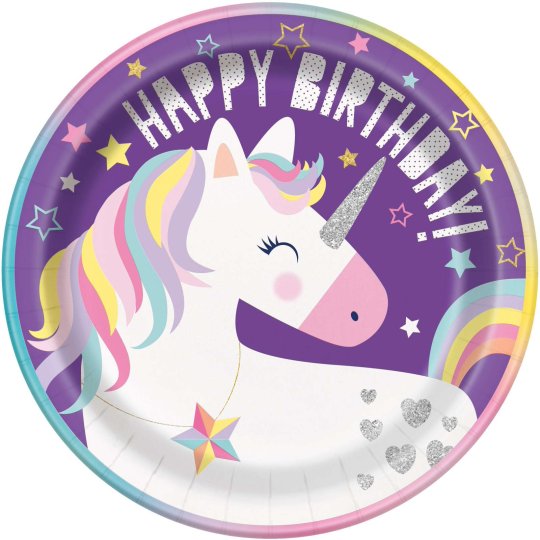 Rainbow Unicorn Large Plates (Pack of 8) | Discontinued Party Supplies