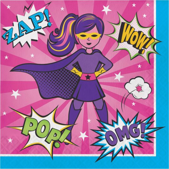 Superhero Girl Large Napkins (Pack of 16) | Superhero Girl Party Supplies