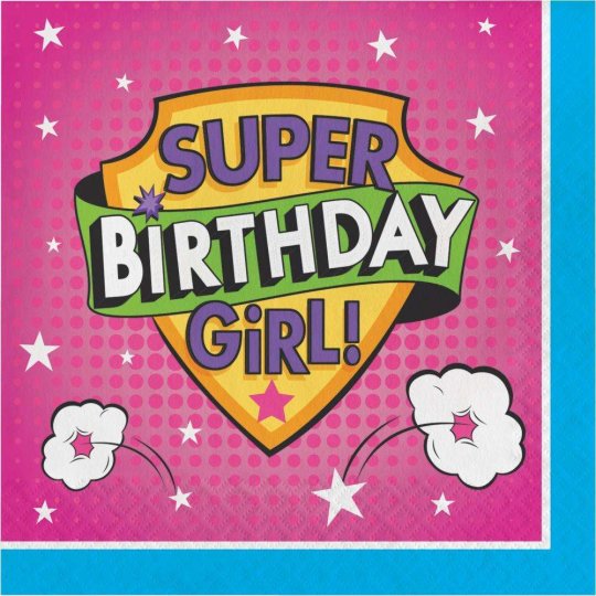 Superhero Girl Birthday Large Napkins (Pack of 16) | Superhero Girl Party Supplies
