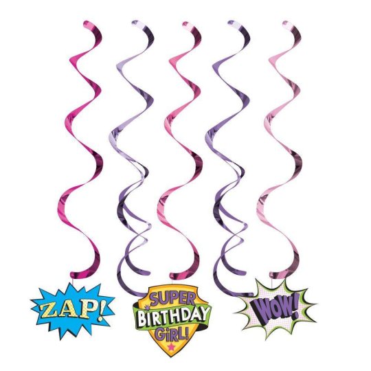 Superhero Girl Swirl Decorations (Set of 5) | Superhero Girl Party Supplies