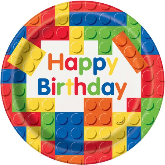 Block Party Large Plates (Pack of 8) | Lego Party Supplies