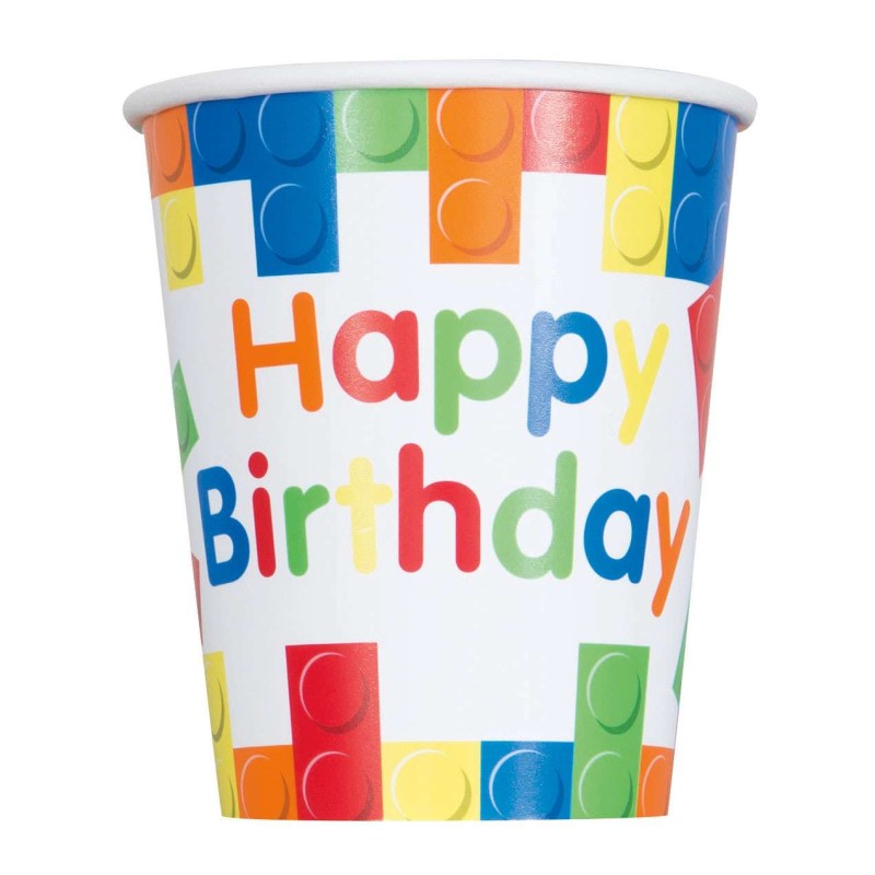Block Party Paper Cups (Pack of 8) | Lego Party Supplies