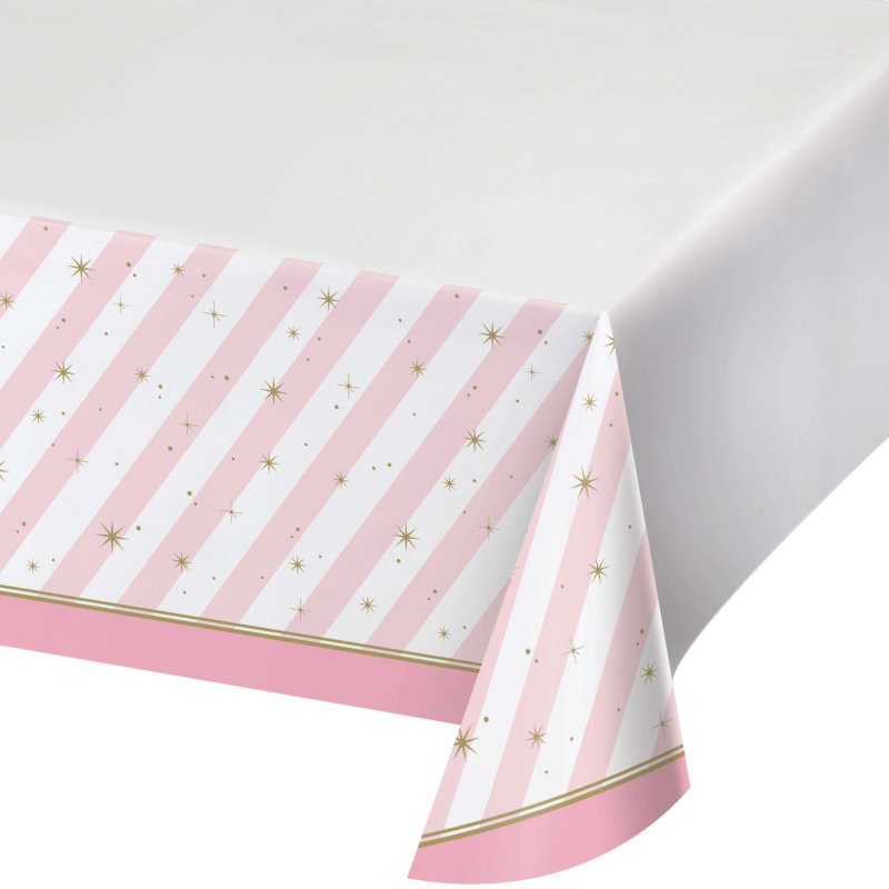 Ballerina Pink Striped Plastic Tablecloth | Ballerina Party Supplies
