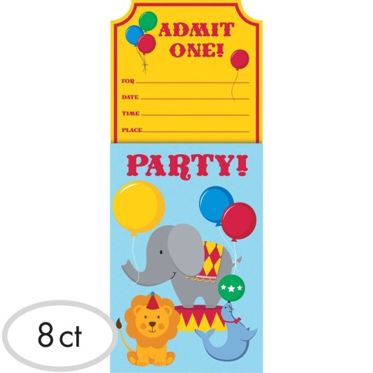Circus Time Party Invitations (Pack of 8) | Discontinued Party Supplies