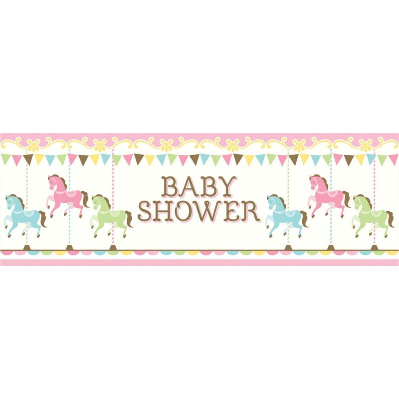 Pink Carousel Horses Baby Shower Giant Banner | Pink Carousel Horses Party Supplies