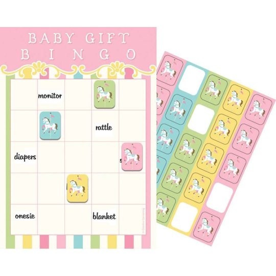 Pink Carousel Horses Baby Shower Bingo Game | Carousel Horses Party Supplies